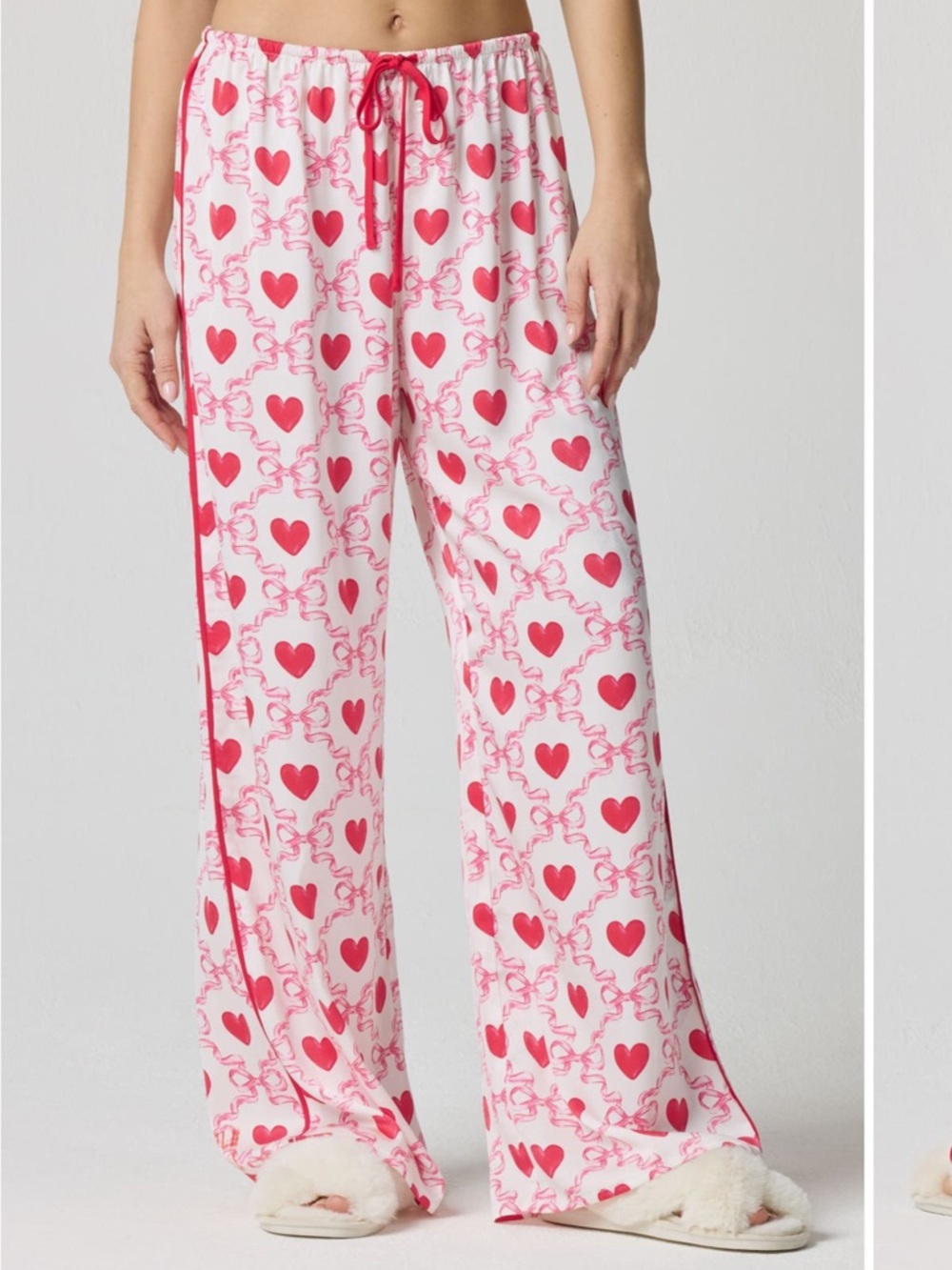 Pink and Red Heart-Print Pajama Pants